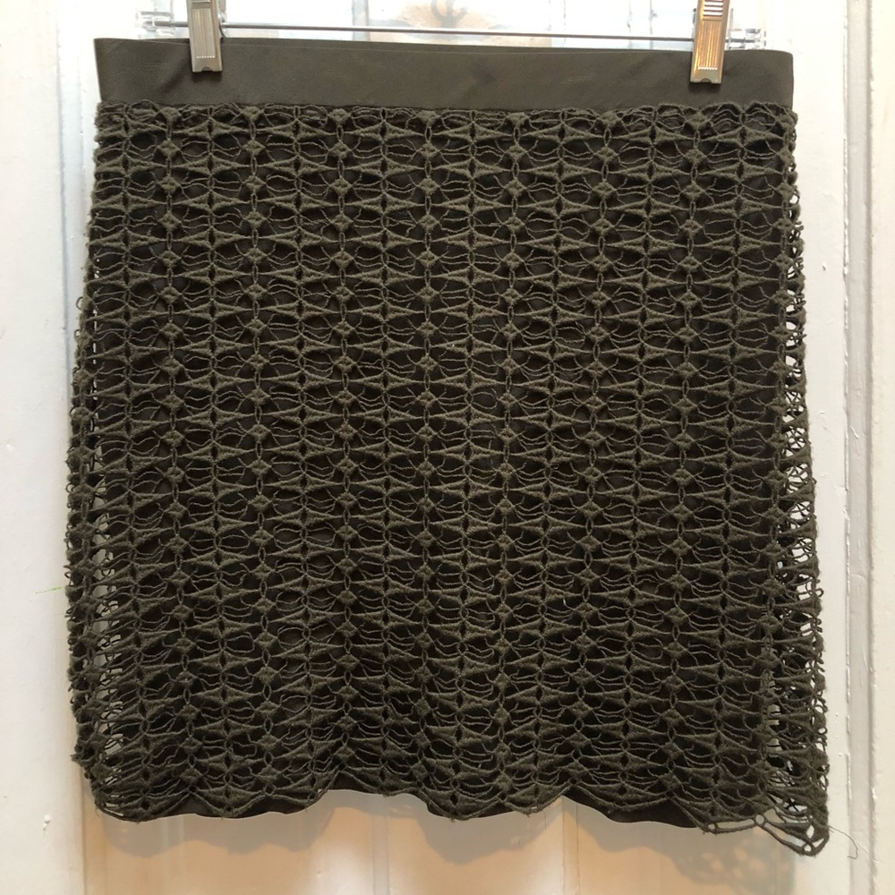 J.Crew Army Green Scallop Lace Silk & Merino Skirt